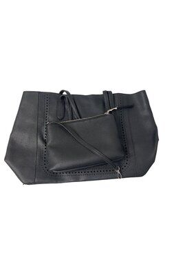 Splendid Black Faux Leather Bag With Perforated Detail Nautical Stripe Lining